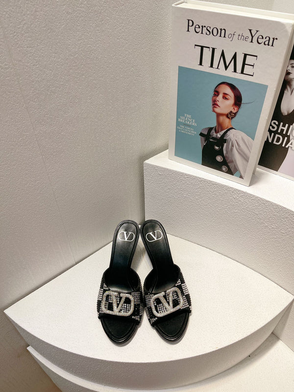 VT High Heeled Sandals Black Sheepskin 292831