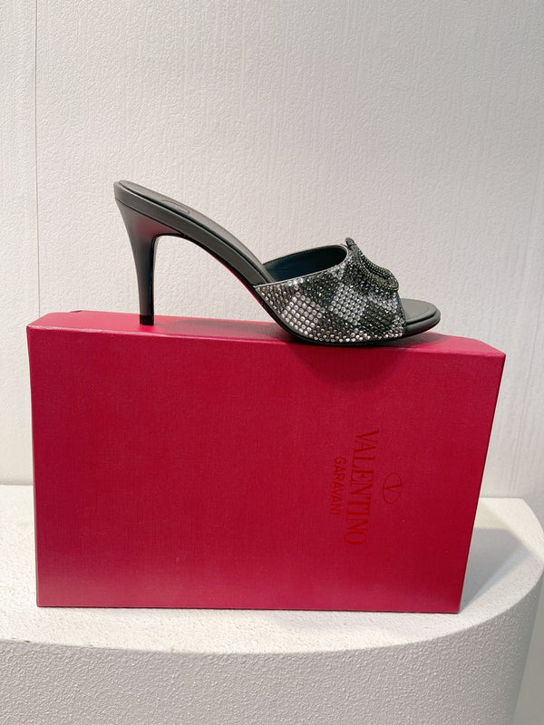 VT High Heeled Sandals Black Silver Sheepskin 292835