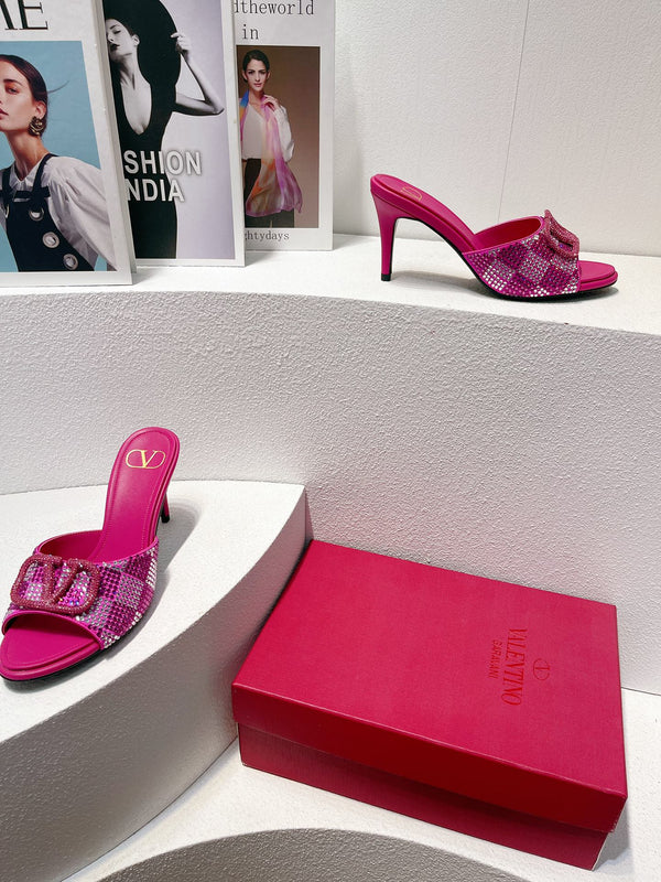 VT High Heeled Sandals Fuchsia Pink Sheepskin 292836