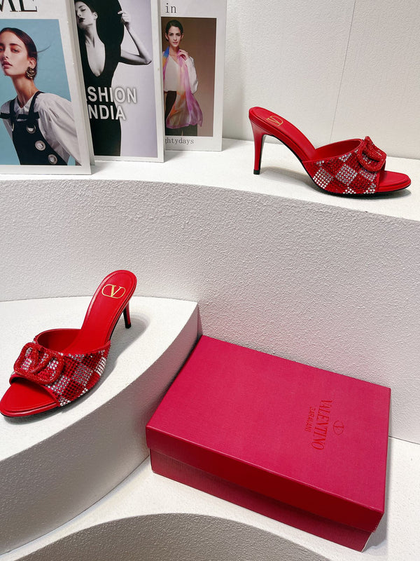 VT High Heeled Sandals Cherry Red Sheepskin 292838