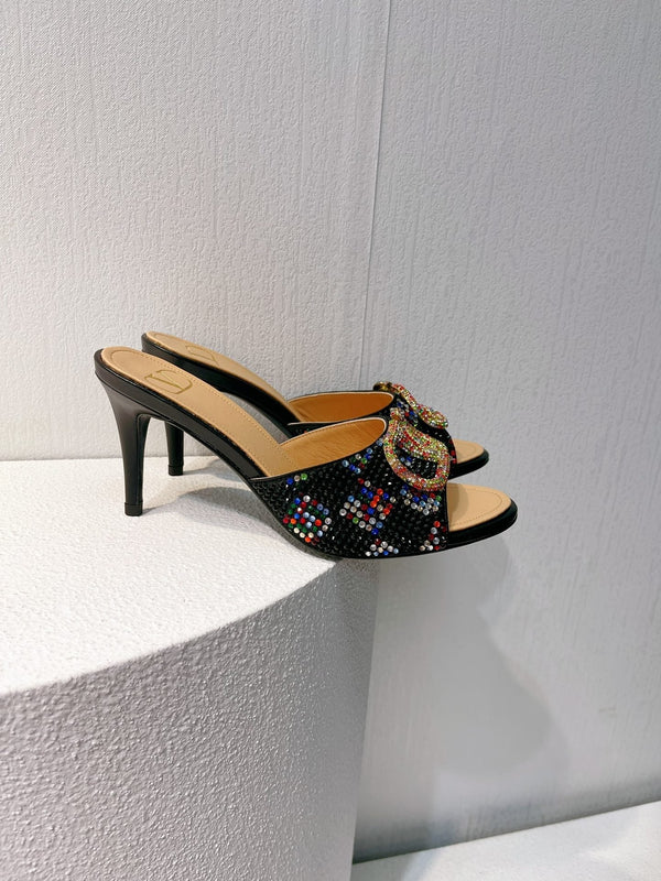 Sandali con tacco alto VT in pelle di pecora nera 292851