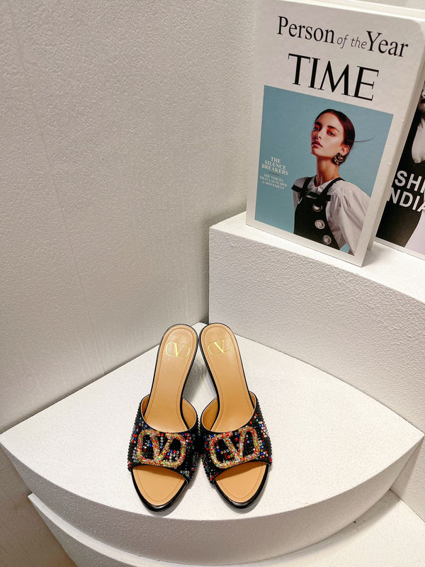 Sandali con tacco alto VT in pelle di pecora nera 292851