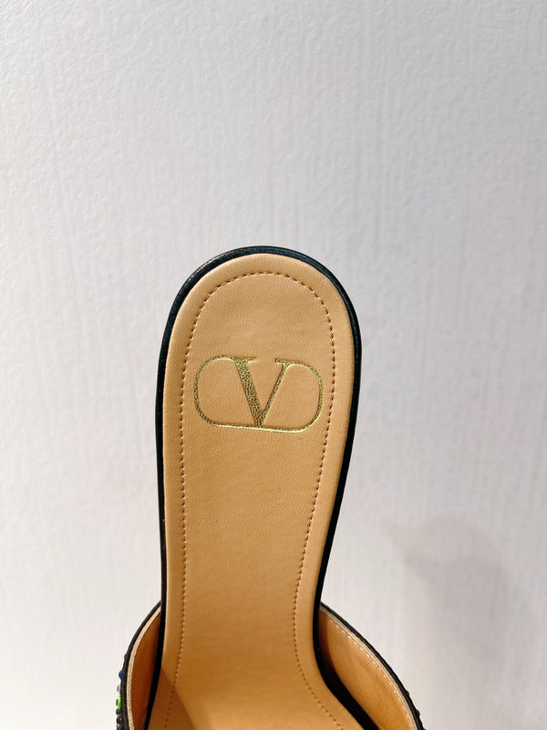 Sandali con tacco alto VT in pelle di pecora nera 292851