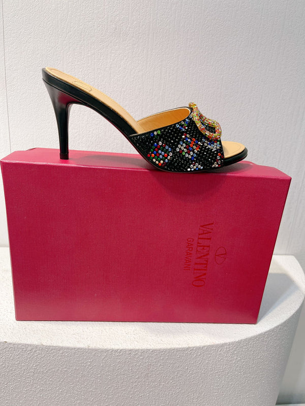 Sandali con tacco alto VT in pelle di pecora nera 292851