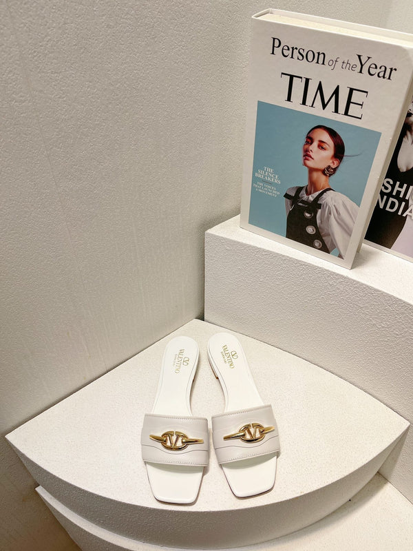 VT Moon Slides in Leather White Cowhide 292858