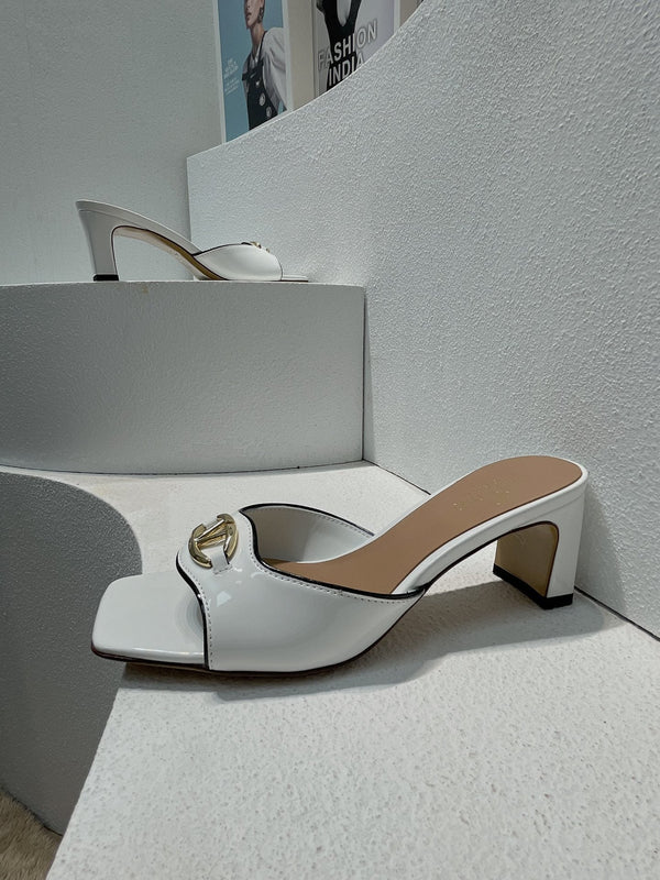 VT Mid Heel Mule Sandal White Sheepskin 292758