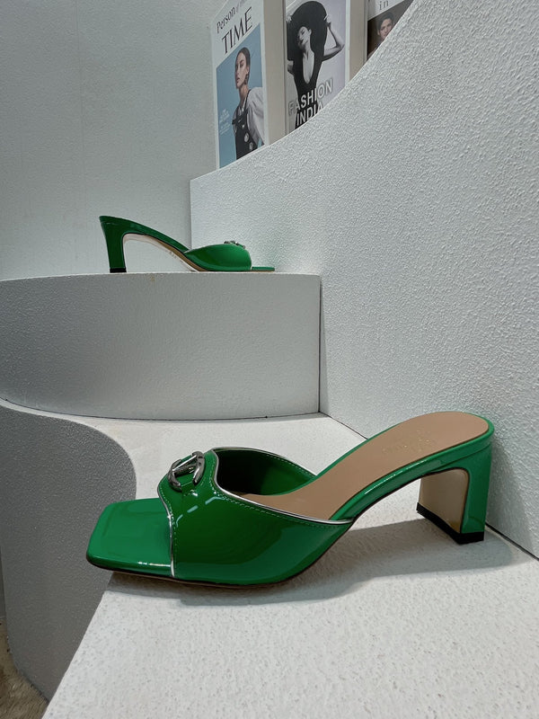 VT Mid Heel Mule Sandal Green Sheepskin 292760
