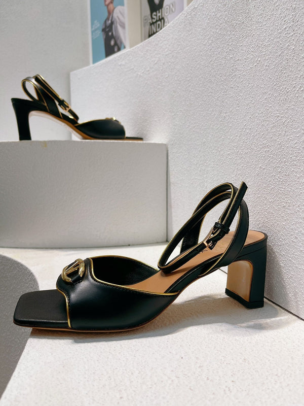 VT Sandals Heels 50mm Black Cowhide 292767