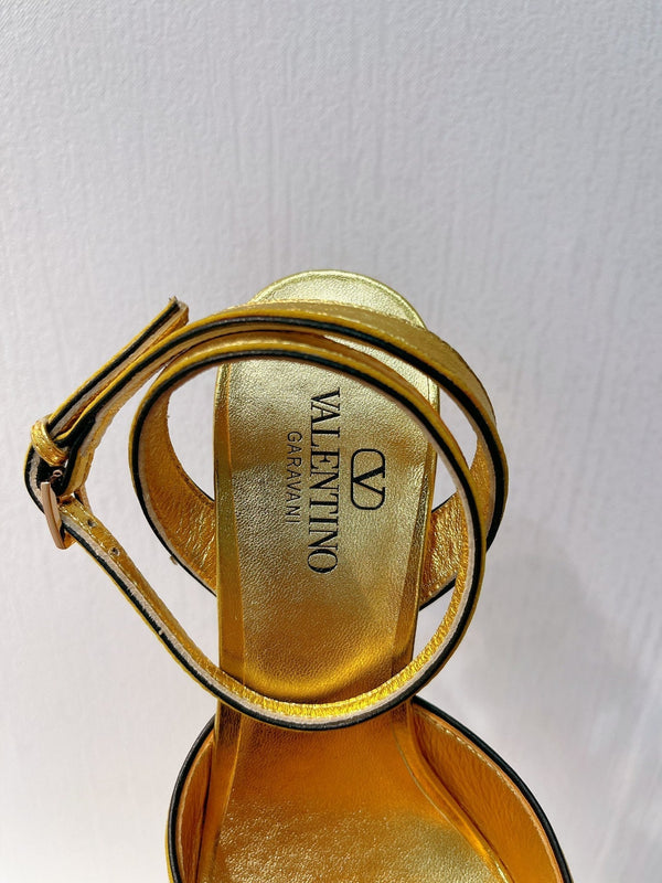 VT Sandals Heels 50mm Gold Cowhide 292774