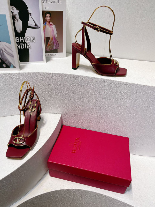 VT Sandals Heels 70mm Ruby Red Cowhide 292779