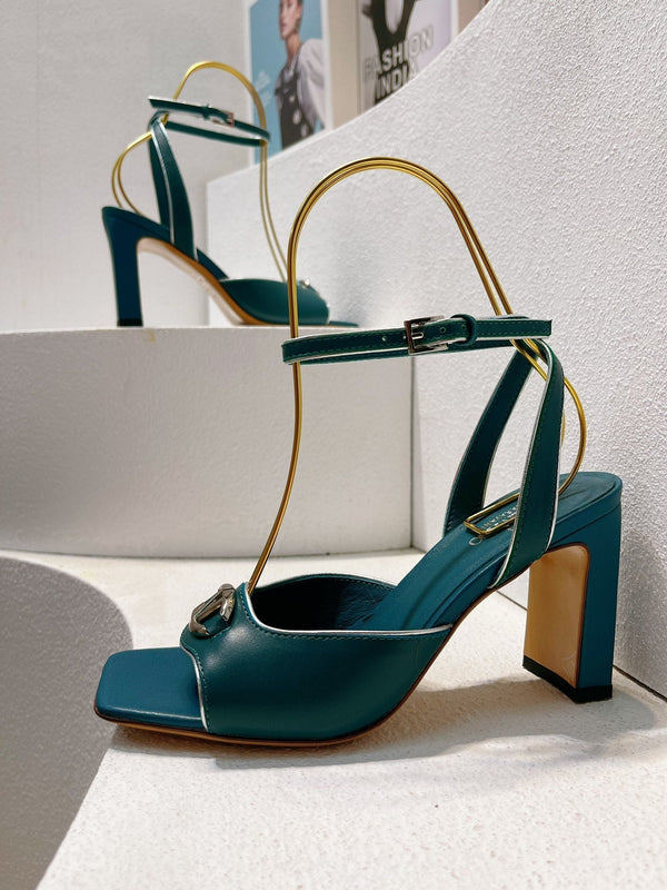 VT Sandals Heels 70mm Emerald Green Cowhide 292780