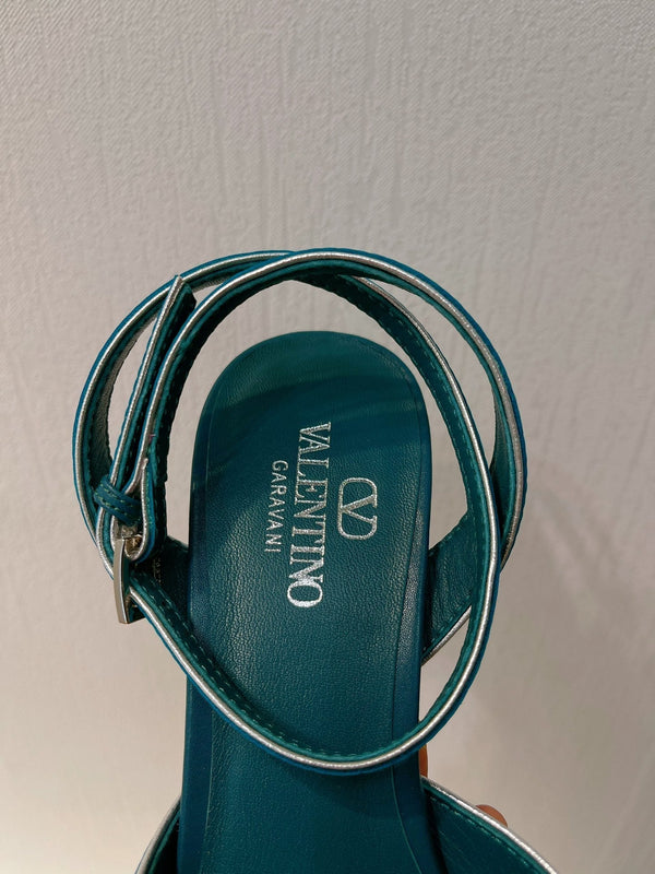 VT Sandals Heels 70mm Emerald Green Cowhide 292780