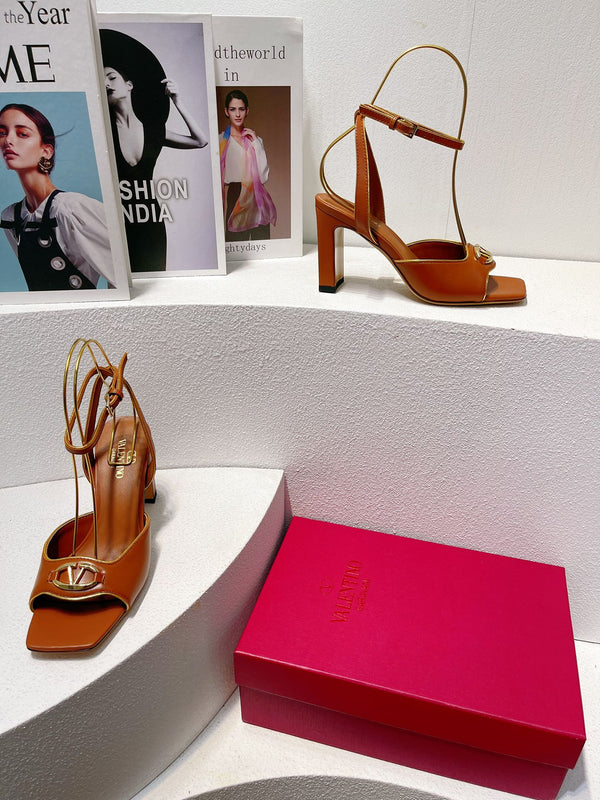 VT Sandals Heels 70mm Brown Cowhide 292783