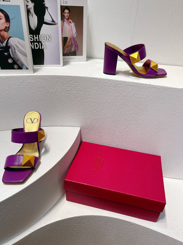 VT One Stud Leather Sandals Purple Cowhide 292891