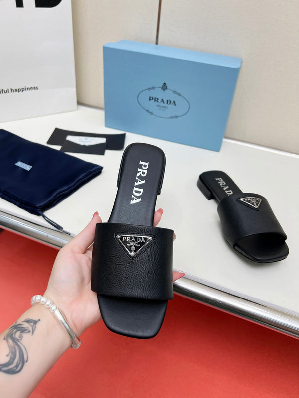 Prad 26s Saffiano Slides Black Leather 986630
