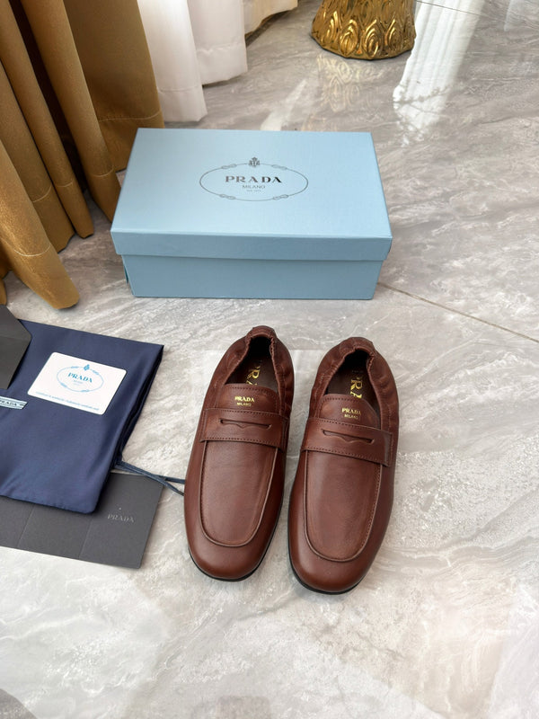 Prada 25SS Mocassins décontractés élastiques Daim vieilli Warm Clay 564182