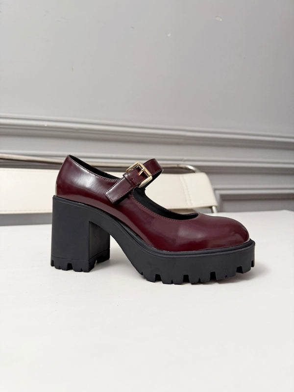 Prad Mary Jane Platform Pumps Burgundy Patent Leather 118329