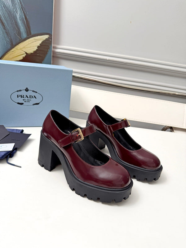 Prad Mary Jane Platform Pumps Burgundy Patent Leather 118329