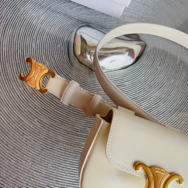 cream calfskin belt bag triomphe gold buckle