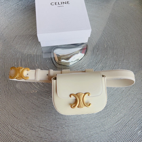 cream calfskin belt bag triomphe gold buckle