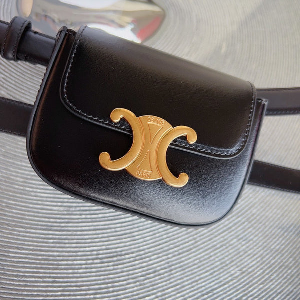 celin black calfskin belt bag triomphe gold buckle