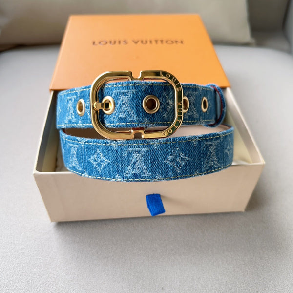 LV 30MM BELT LIGHT BLUE MONOGRAM DENIM GOLD HARDWARE
