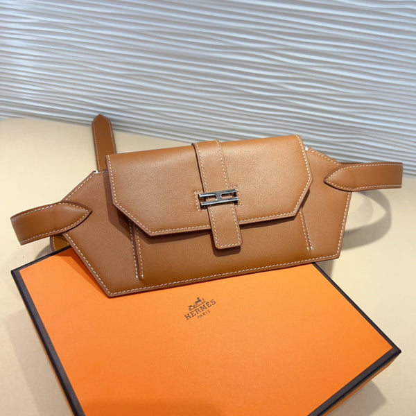 elan pocket 30 belt brown bag silver hardware