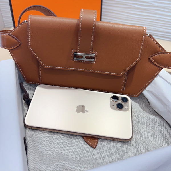 elan pocket 30 belt brown bag silver hardware