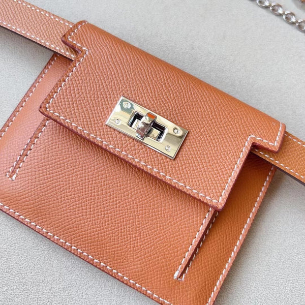 hm kelly belt 18mm with kelly pocket brown epsom silver hardware