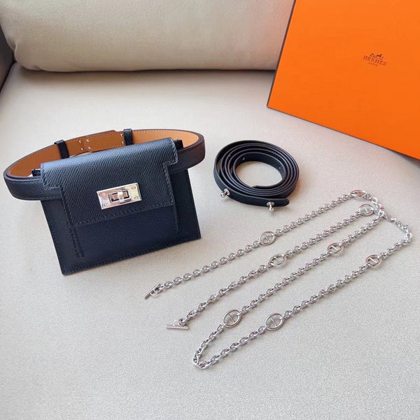 hm kelly belt 18mm with kelly pocket black epsom silver hardware