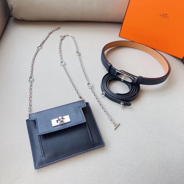 hm kelly belt 18mm with kelly pocket black epsom silver hardware