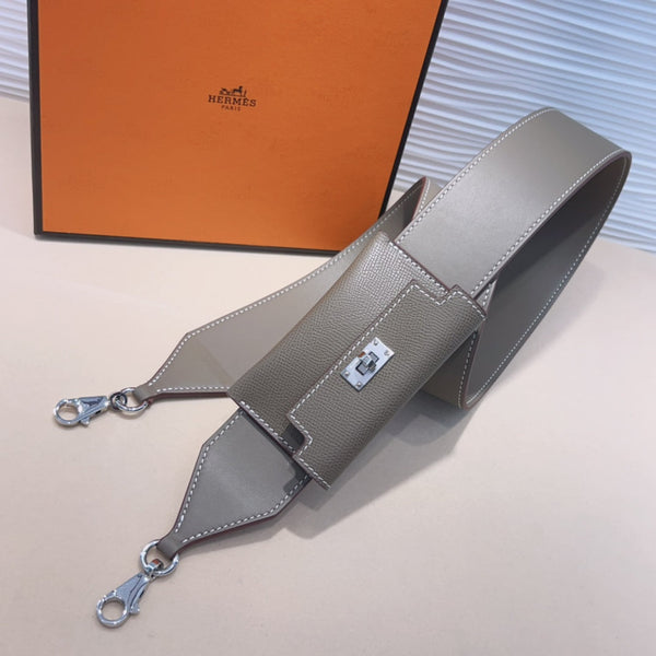 Tracolla Kelly Pocket 50mm grigia Epsom con hardware argentato