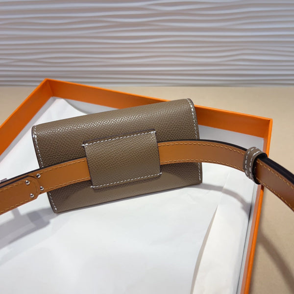 HM KELLY DARK BROWN POCKET 18MM BELT LEATHER SILVER HARDWARE