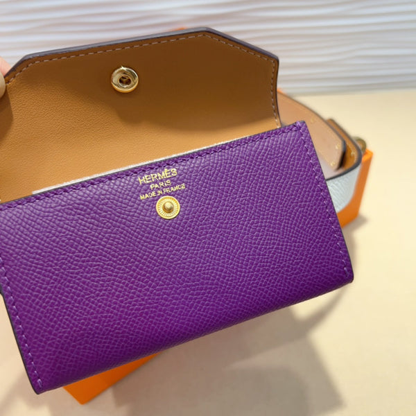 HM KELLY VIOLET PURPLE POCKET 18MM BELT WHITE LEATHER GOLD HARDWARE