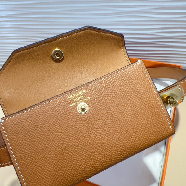 CINTURA HM KELLY POCKET 18MM IN PELLE MARRONE CANNELLA CON FERRAMENTA ORO