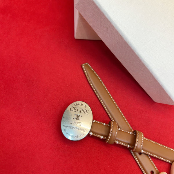 Celine Teen Maison Belt 2.5cm Brown Sliver Calfskin 201439