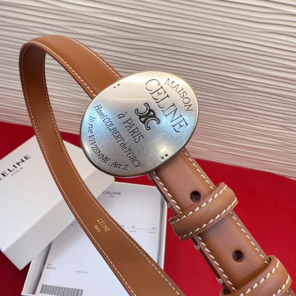 Celine Teen Maison Belt 2.5cm Brown Sliver Calfskin 201439
