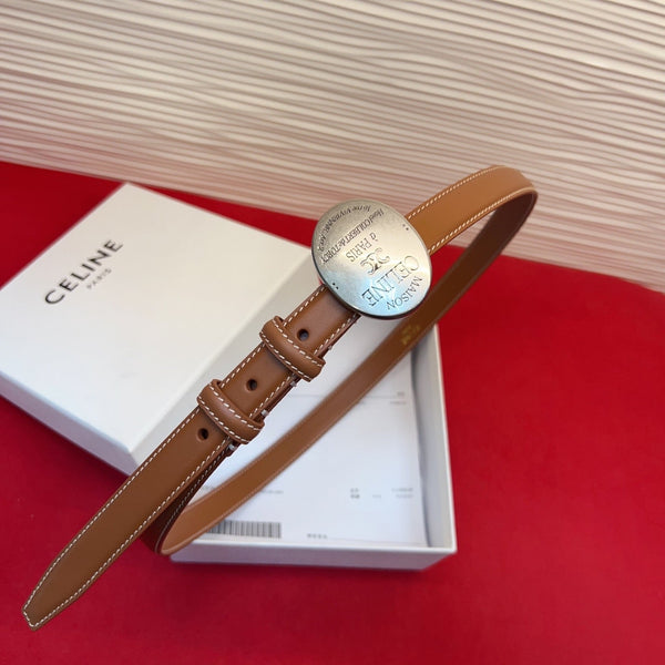 Celine Teen Maison Belt 2.5cm Brown Sliver Calfskin 201439