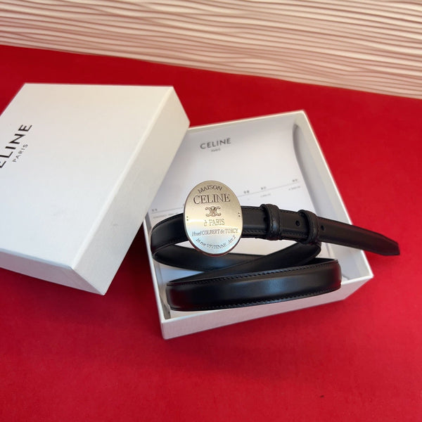 Celine Teen Maison Belt 2.5cm Black Sliver Calfskin 201440