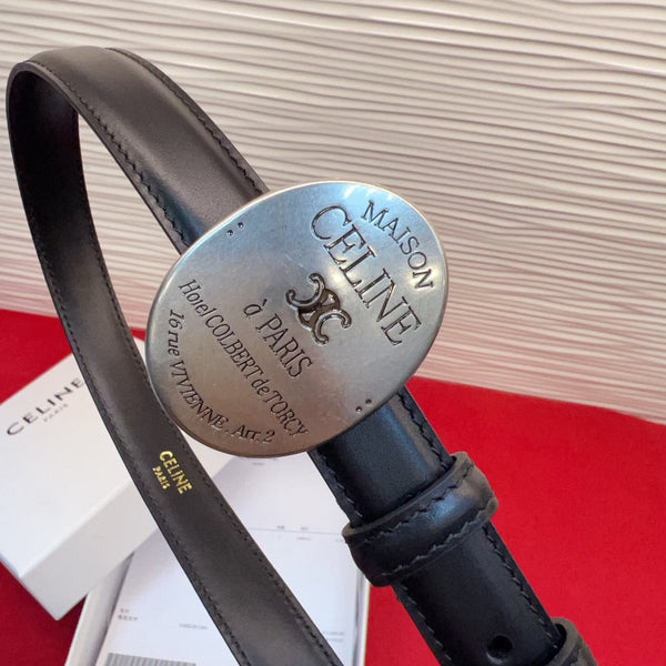 Celine Teen Maison Belt 2.5cm Black Sliver Calfskin 201440