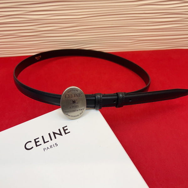 Celine Teen Maison Belt 2.5cm Black Sliver Calfskin 201440