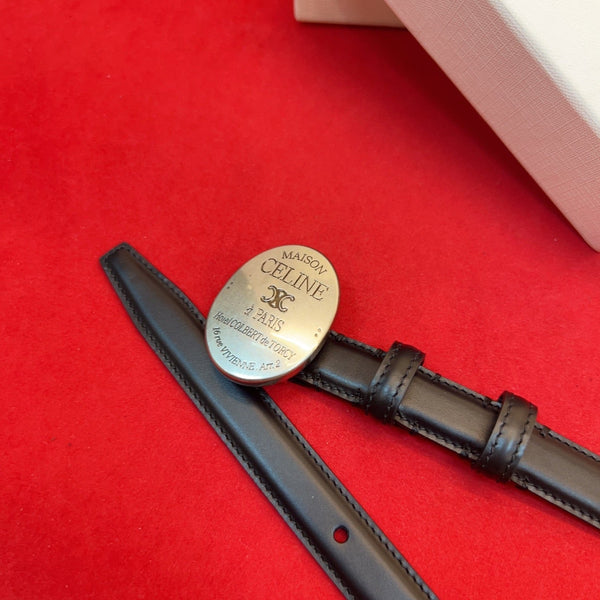 Celine Teen Maison Belt 2.5cm Black Sliver Calfskin 201440