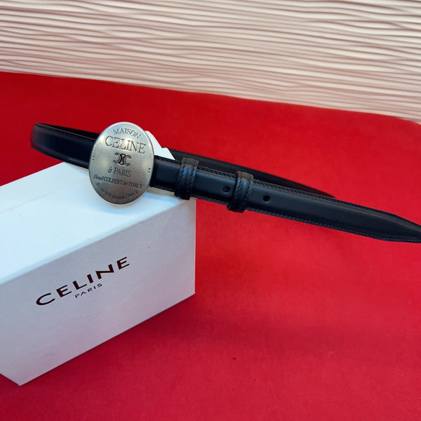 Celine Teen Maison Belt 2.5cm Black Sliver Calfskin 201440