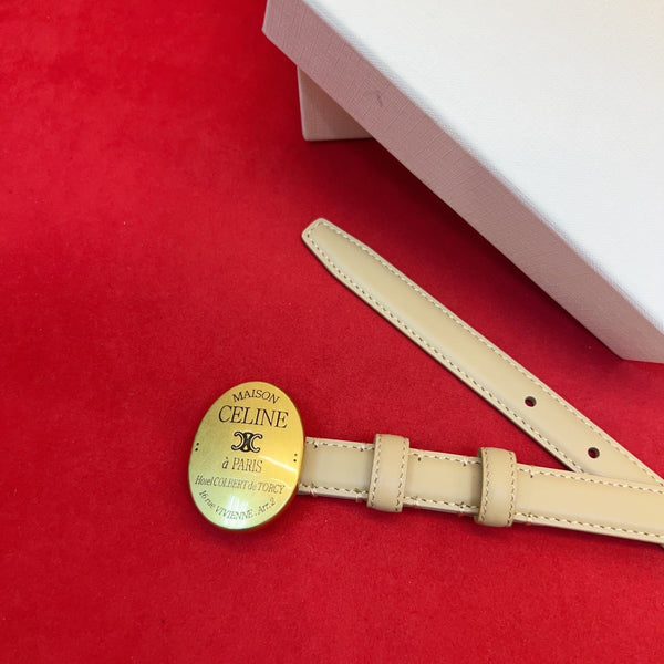 Celine Teen Maison Belt 2.5cm Beige Gold Calfskin 201442