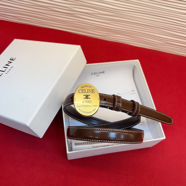 Celine Teen Maison Belt 2.5cm Coffee Gold Patent Calfskin 201443