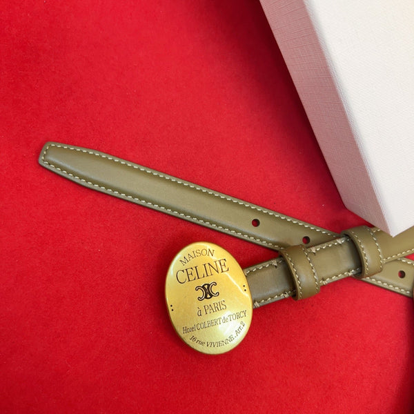 Celine Teen Maison Belt 2.5cm Taupe Gold Calfskin 201444