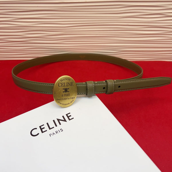 Celine Teen Maison Belt 2.5cm Taupe Gold Calfskin 201444