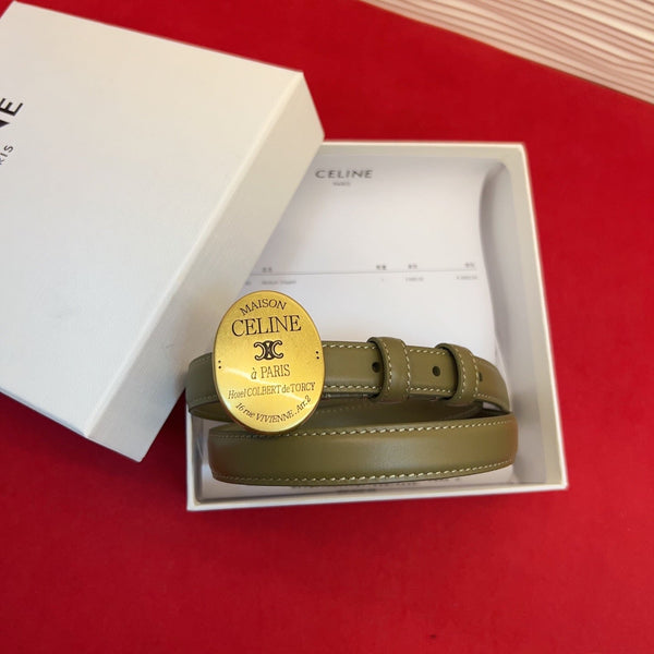 Celine Teen Maison Belt 2.5cm Taupe Gold Calfskin 201444