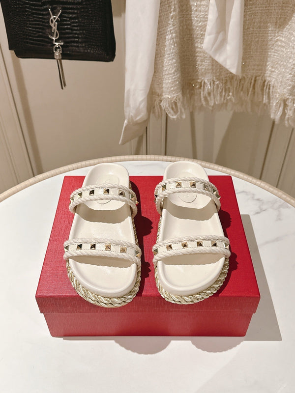 VT Rockstud Sandals White Espadrilles Cowhide 328128