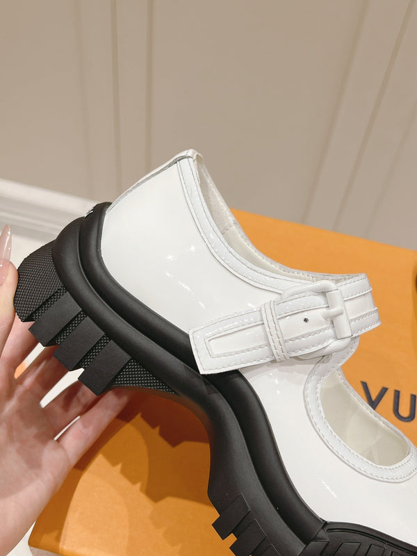 LV Ruby Flat Mary Jane Loafer Black White Patent Leather 480768